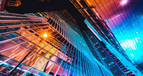 Colourful architecture represents moving technology and AI